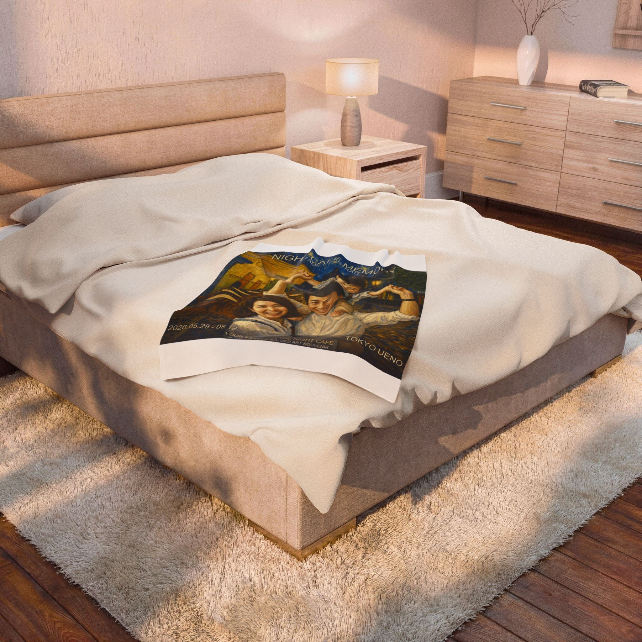 Custom Van Gogh Cafe Portrait from Your Photo - Throw Blanket (2026 Date)