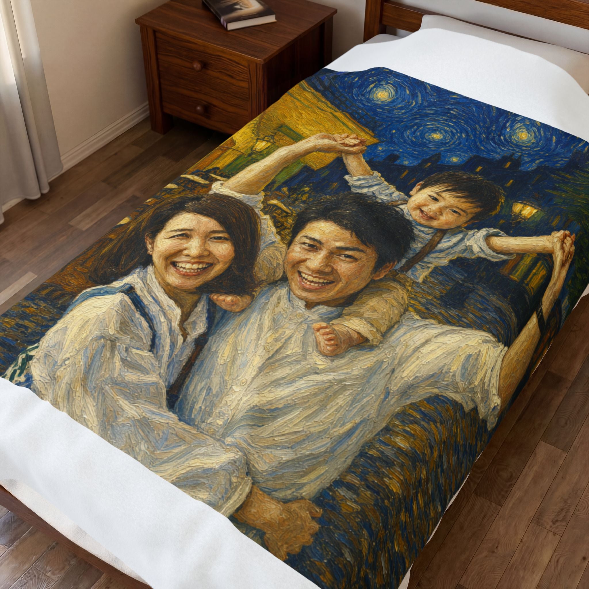 Custom Van Gogh Cafe Portrait from Your Photo - Throw Blanket (No Date)