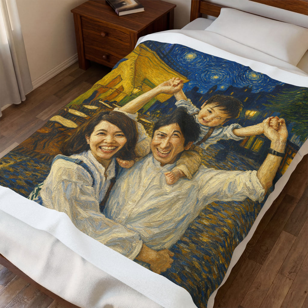 Custom Van Gogh Cafe Portrait from Your Photo - Throw Blanket (No Date)