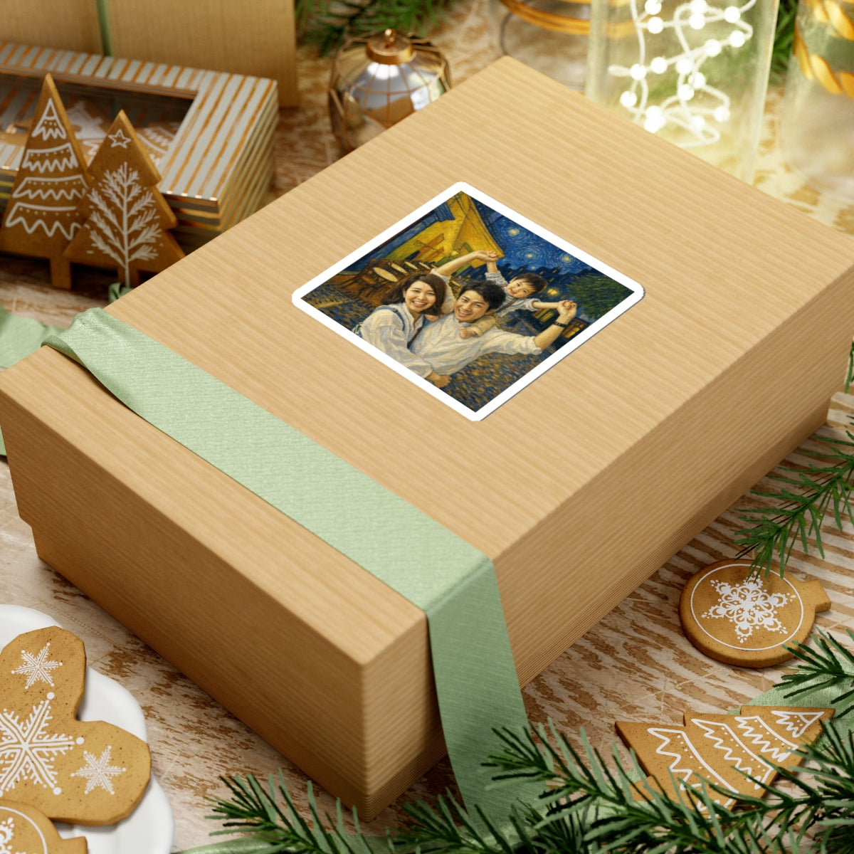 Custom Van Gogh Cafe Portrait from Your Photo - Stickers (No Date)
