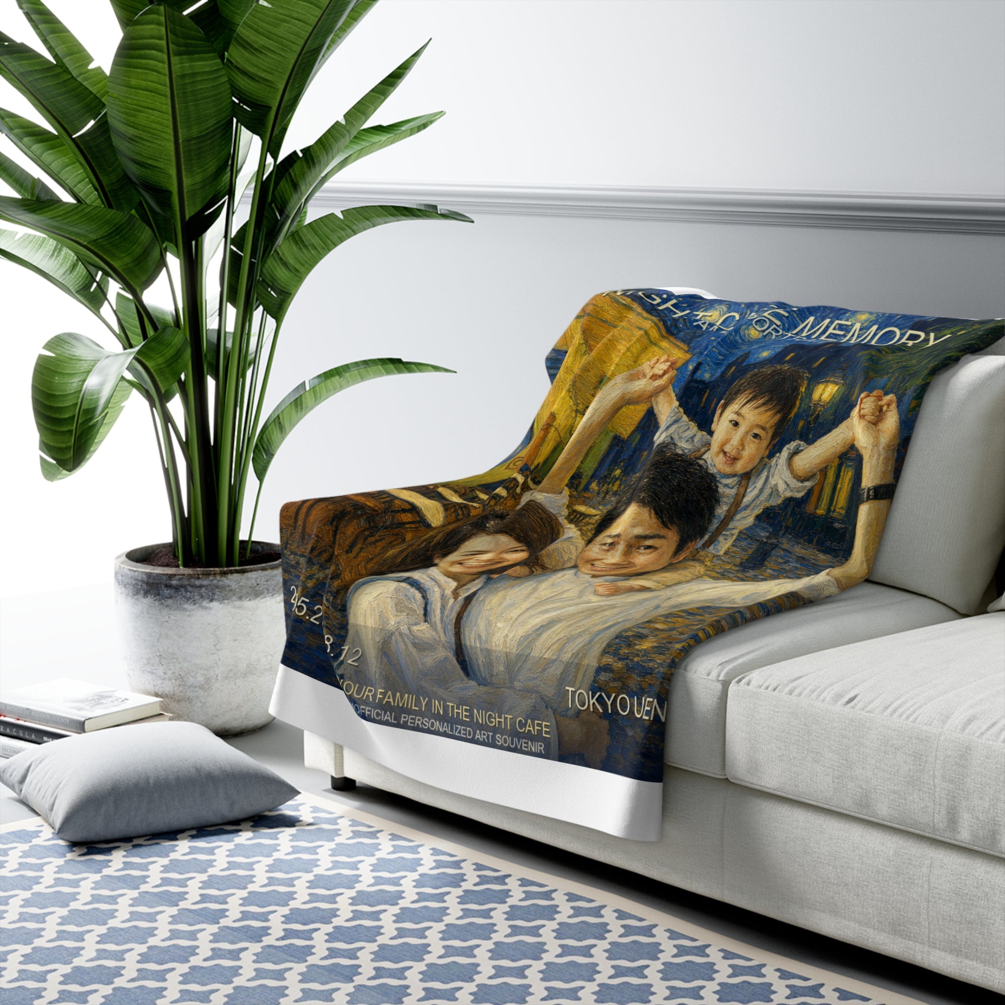 Custom Van Gogh Cafe Portrait from Your Photo - Sherpa Blanket (2026 Date)