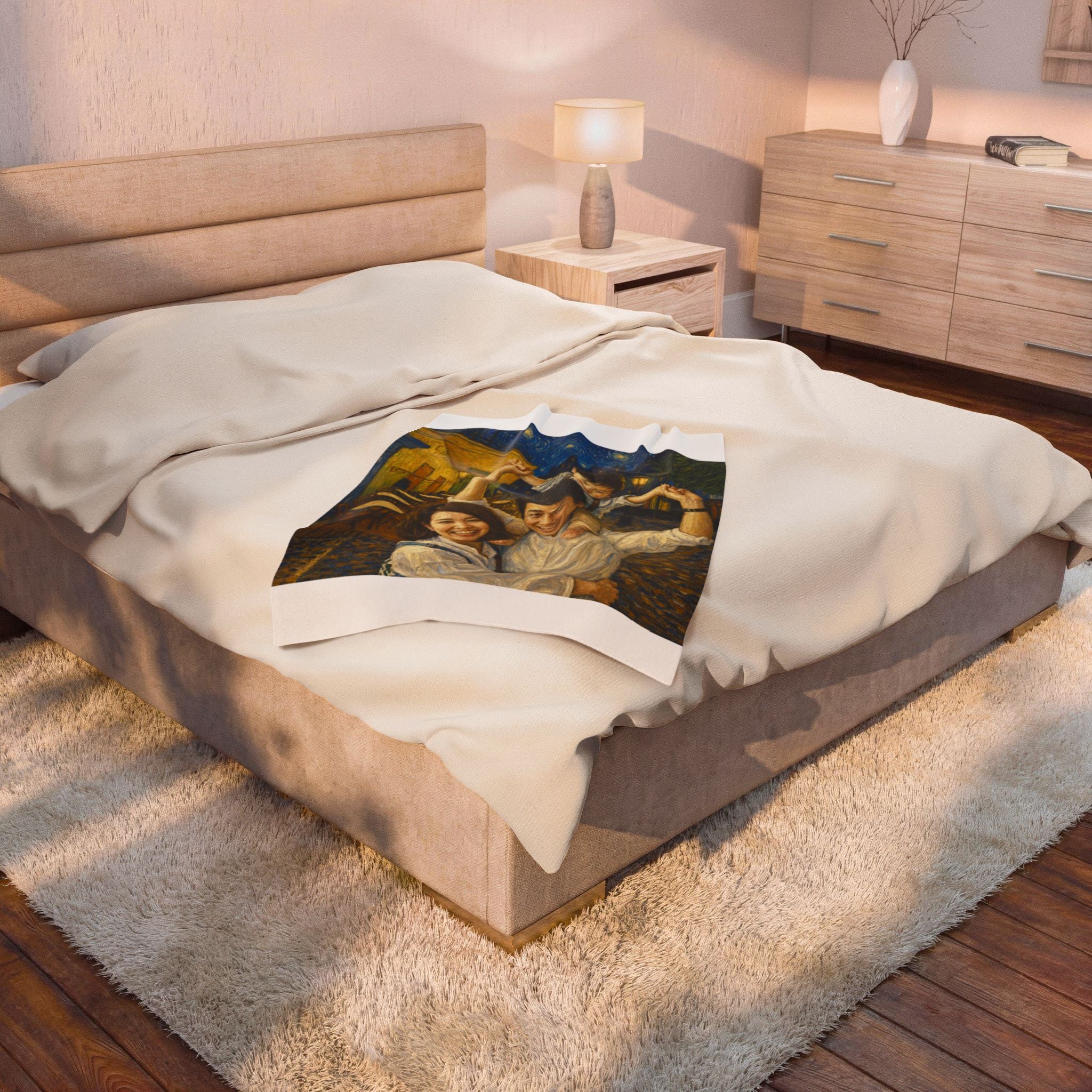 Custom Van Gogh Cafe Portrait from Your Photo - Throw Blanket (No Date)