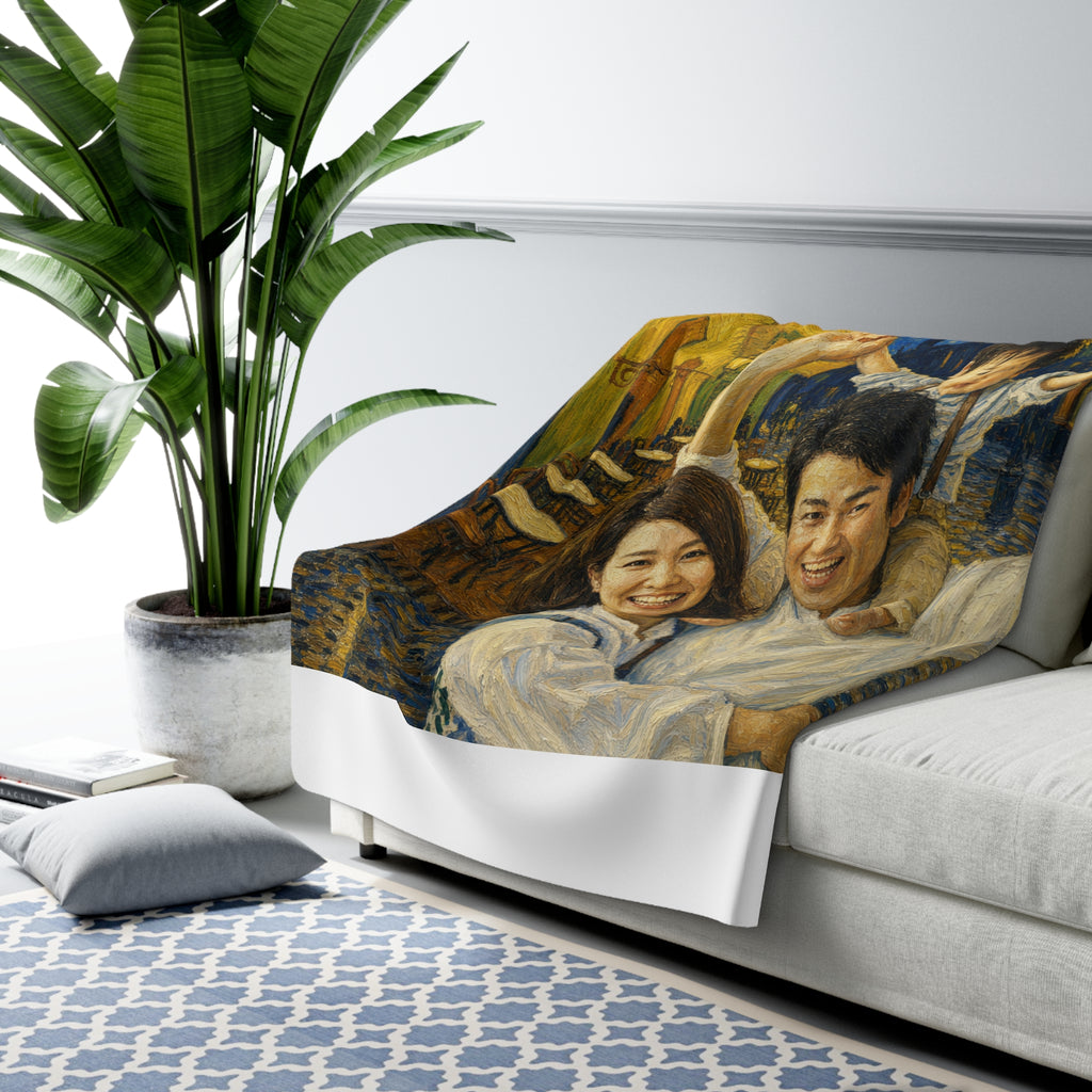 Custom Van Gogh Cafe Portrait from Your Photo - Sherpa Blanket (No Date)